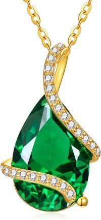 wholesale 14K Gold with Created Emerald & Moissanite Teardrop Pendant Necklace, 4CT D Color Gemstone Gift for Women-Created Emerald