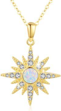 wholesale 925 Sterling Silver Gold Plated Opal Moonstone Birthstone Starburst Necklace for Women-Opal [Gold Plated]