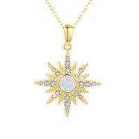 wholesale 925 Sterling Silver Sunburst Pendant With Opal And Cubic Zirconia-Opal [Gold Plated]