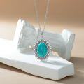 wholesale 925 Sterling Silver Natural Turquoise Flower Shape Pendant Necklace for Women Girls  43cm Chain Length-0-2