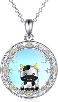 wholesale 925 Sterling Silver Moonstone Pendant with Cow Design - Cute Animal Charm Necklace for Women Gifts-cute cow necklace