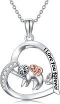 wholesale 925 Sterling Silver Heart-Shaped Sloth and Cub Pendant Necklaces for Women - I Love You Forever Message Charm Necklace Gift Set (Silver)-0-0