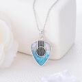 wholesale 925 Sterling Silver Turquoise & Shell Guitar Pick Music Necklace w/Peace Sign Pendant-0-4