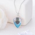 wholesale 925 Sterling Silver Turquoise & Shell Guitar Pick Music Necklace w/Peace Sign Pendant-0-4