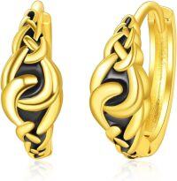 wholesale Gold 925 Sterling Silver Black Enamel Celtic Knot Huggie Hoop Earrings Hypoallergenic s for Women Girls-2-Gold