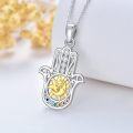 wholesale 925 Sterling Silver 925 Hamsa Hand Sun&Moon Multicolor Stone CZ Pendant Necklace-0-2