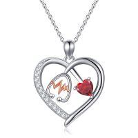 wholesale 925 Sterling Silver Gemstone Heart Stethoscope Pendant Necklace for Women-A1:January-Garnet