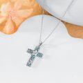 wholesale  Sterling Silver Turquoise Cross Necklace with Birth Flower Pendant -0-36