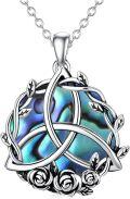 wholesale 925 Sterling Silver Abalone Shell Rose Triskelion Pendant Necklace-0-0