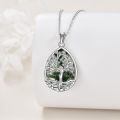 wholesale 925 Sterling Silver Green Agate Teardrop Tree of Life Pendant Necklace for Women-0-3