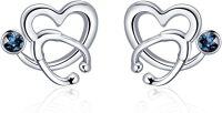 wholesale 925 Sterling Silver Austrian Crystal Heart Stethoscope Stud Earrings Nursing Graduation Gift for RN Doctors Students-Blue