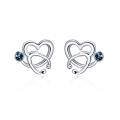 wholesale 925 Sterling Silver Heart Stud Earrings Wholesale With Blue Stones-0-0