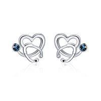 wholesale 925 Sterling Silver Heart Stud Earrings Wholesale With Blue Stones-Blue