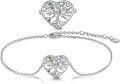 wholesale 925 Sterling Silver Heart-Shaped Tree of Life CZ Adjustable Bracelet-0-0