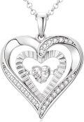 wholesale 925 Sterling Silver White Gold 1 CTTW Moissanite Floating Necklace with Twinkle Setting, Double Heart Pendant, Adjustable Chain, Gift Box Included-0-0