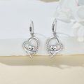 wholesale 925 Sterling Silver Black Cat in Heart Shape Drop Earrings with Cubic Zirconia Stones for Women Girls  4cm Long-0-1