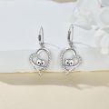 wholesale 925 Sterling Silver Black Cat in Heart Shape Drop Earrings with Cubic Zirconia Stones for Women Girls  4cm Long-0-1