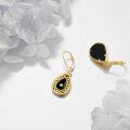 wholesale Gold-Plated 925 Sterling Silver Black Onyx Teardrop Filigree Leverback Drop Earrings-0-3