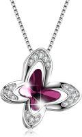 wholesale 925 Sterling Silver Pink Crystal Butterfly Pendant Necklace for Women Gifts-0-0