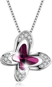 wholesale 925 Sterling Silver Pink Crystal Butterfly Pendant Necklace for Women Gifts-Purple