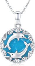 wholesale 925 Sterling Silver & Tianhe Stone Dolphin Wave Necklace - Ocean Beach Jewelry Gift for Women-0-0