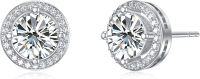 wholesale White Gold Plated 925 Sterling Silver Moissanite 2ct D Color Brilliant Round Cut Halo Stud Earrings-2.2 CT