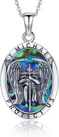 wholesale 925 Sterling Silver Oval Saint Michael and Saint Christopher Pendant with Abalone Shell Inlay Chain Necklace for Women Christian Protection s-0-0