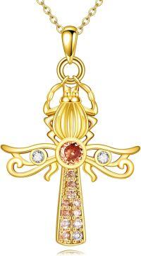 wholesale 925 Sterling Silver Gold Plated Crystal Cross Pendant Necklace for Women and Girls-Scarab