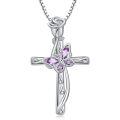 wholesale 925 Sterling Silver Cross With Purple Rhinestone Rose Necklace-0-0
