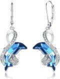 wholesale 925 Sterling Silver Blue Crystal Dolphin Drop Earrings for Women-0-0