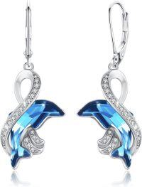 wholesale 925 Sterling Silver Blue Crystal Dolphin Drop Earrings for Women-Infinity Dolphin