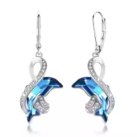 wholesale 925 Sterling Silver Blue Crystal Dolphin Drop Earrings Wholesale for Women-Infinity Dolphin