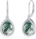 wholesale 925 Sterling Silver Teardrop Green Moss Agate Dangle Earrings Hypoallergenic  for Women and Girls-0-0