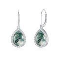 wholesale 925 Sterling Silver Teardrop Green Moss Agate Dangle Earrings Hypoallergenic  for Women and Girls-0-0