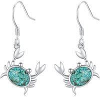 wholesale 925 Sterling Silver Natural Turquoise Crab Dangle Drop Earrings for Women Beach Jewelry-Crab