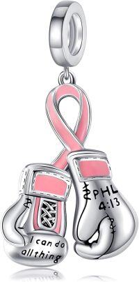 wholesale 925 Sterling Silver Breast Cancer Awareness Boxing Gloves Charm Bracelet Pendant Jewelry for Women Mom Grandma Gifts-Breast Cancer