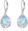 wholesale 925 Sterling Silver Teardrop Blue Moonstone Butterfly Flower Leverback Earrings Gift-0-0