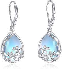 wholesale 925 Sterling Silver Teardrop Blue Moonstone Butterfly Flower Leverback Earrings Gift-Moonstone Earrings