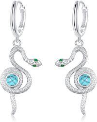 wholesale Sterling Silver Hypoallergenic Animal Hoop Huggie Earrings for Women Girls-04-Turquoise Snake
