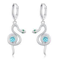 wholesale 925 Sterling Silver Snake Drop Earrings White Gold Plated Turquoise Stone Women Jewelry-04-Turquoise Snake
