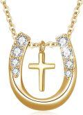 wholesale Gold Cross Horseshoe Pendant Necklace for Women Girls - Silver Lucky Charm Necklace - s for Cowgirls Equestrian Birthday Mother's Day-0-0