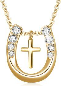 wholesale Gold Cross Horseshoe Pendant Necklace for Women Girls - Silver Lucky Charm Necklace - s for Cowgirls Equestrian Birthday Mother's Day-Golden Horse Necklace