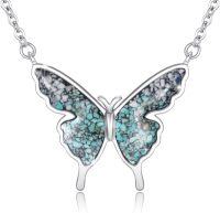 wholesale 925 Sterling Silver Turquoise Stone Inlay Butterfly Pendant Necklace Minimalist Charm s for Her-Butterfly Necklace(Green-4)
