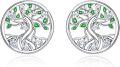 wholesale 925 Sterling Silver Green Enamel CZ Tree of Life Stud Earrings for Women-0-0
