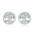 wholesale 925 Sterling Silver Tree Of Life Green Enamel White Gold Plated Cz Stud Earrings-0-0
