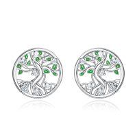 wholesale 925 Sterling Silver Tree Of Life Green Enamel White Gold Plated Cz Stud Earrings-Tree Green