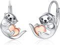 wholesale 925 Sterling Silver Heart-Shaped Otter Stud Hoop Earrings for Women Girls  48x36mm-0-0