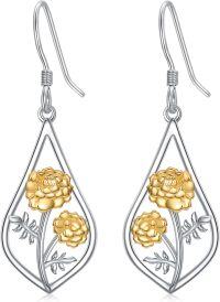 wholesale Sterling Silver Carnation Violet Daffodil Daisy Lily Rose Lotus Poppy Marigold Holly Birth Flower Earrings-10-October-Marigold