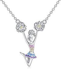 wholesale 925 Sterling Silver Cheerleader Gymnastics Necklace with Colorful Crystal Accents for Women Birthday Gift-Colorful Cheerleader Necklace