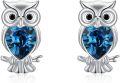 wholesale 925 Sterling Silver Owl Stud Earrings with Blue Austrian Crystals-0-0